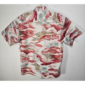 VTG Pierre Cardin‎ Short Sleeve Mens Large Red Tropical Hawaiian Palm Tree